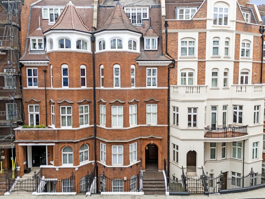 Red-brick mansion block at 18 Hans Crescent, Knightsbridge.