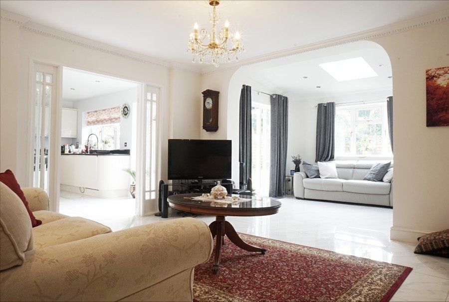 Living area with bay window, 28 Toulmin Drive refurbishment.