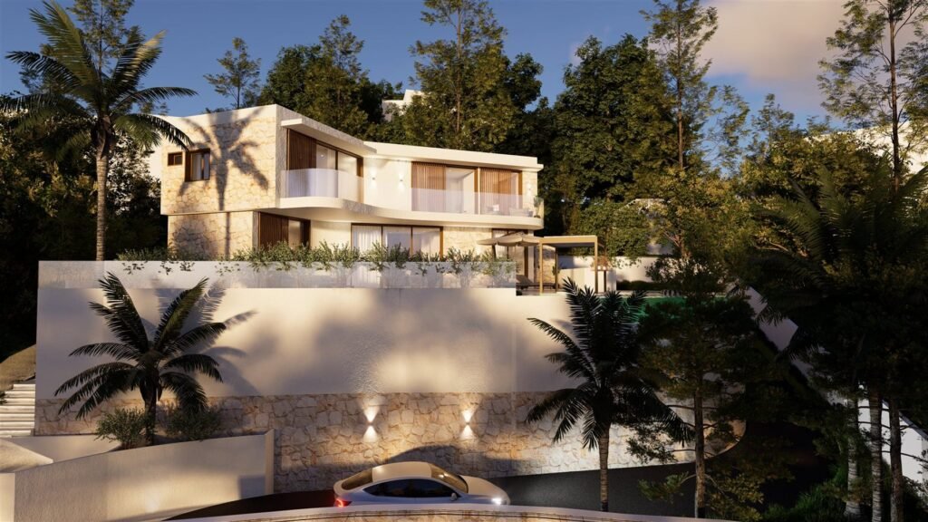 Computer-generated impression of Villa Noruega, Altea Hills. The villa is not yet built. Exterior from the approach.